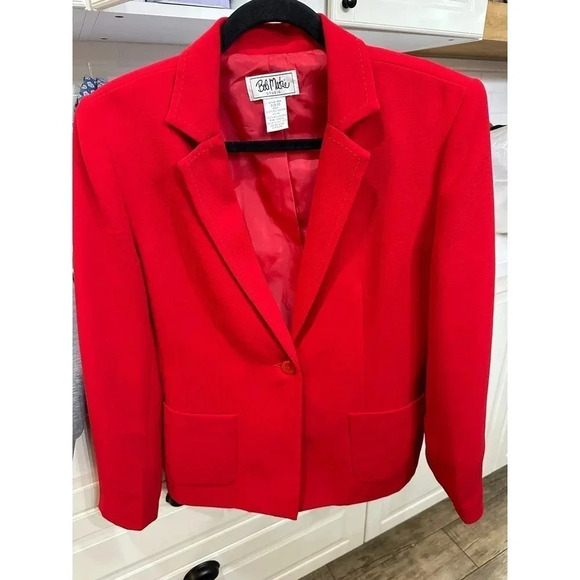 Bob Mackie 455 Women's Red Long Sleeve One Button Style Collared Blazer Size 10 - Picture 1 of 7